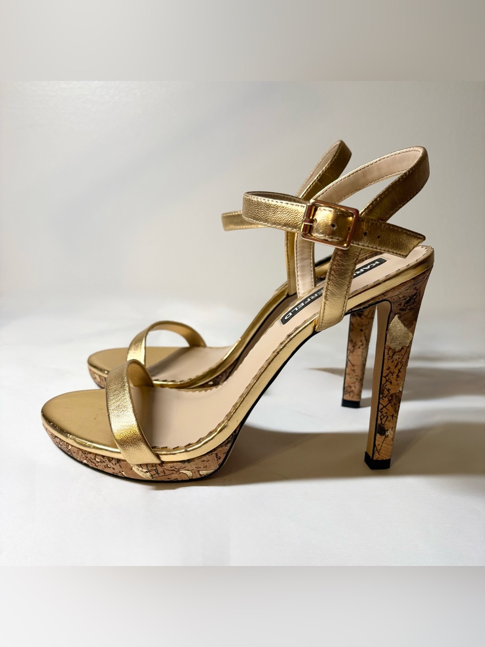 Karl Lagerfeld Paris Metallic Gold Ankle Strap Heels Women’s Size 10
